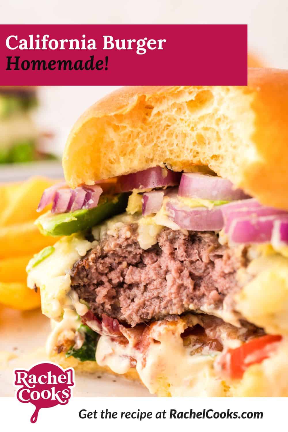 California Burger Pinterest graphic with text and photos.