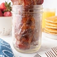 Candied Bacon Pinterest graphic with text and photos.