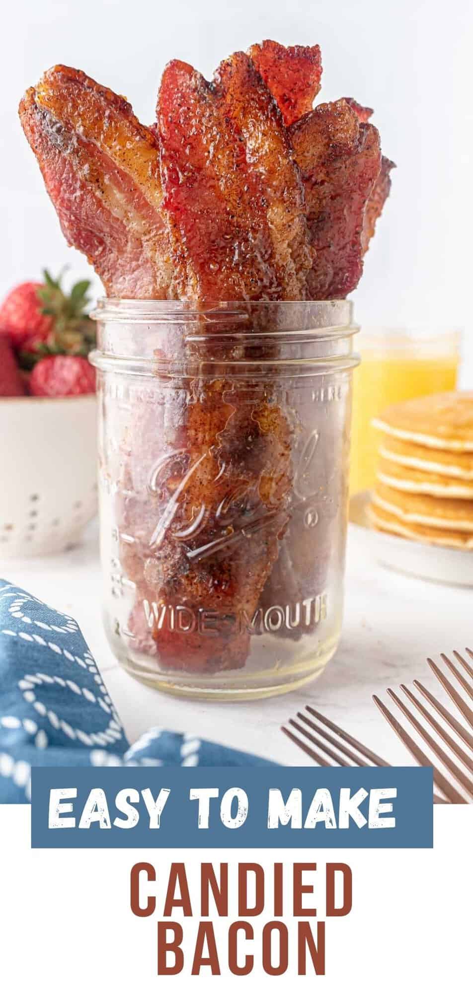 Candied Bacon Pinterest graphic with text and photos.