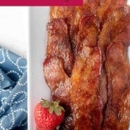 Candied Bacon Pinterest graphic with text and photos.
