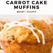 Carrot Cake Muffins Pinterest graphic with text and photos.