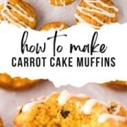 Carrot Cake Muffins Pinterest graphic with text and photos.