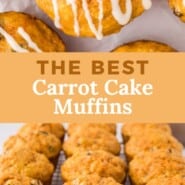 Carrot Cake Muffins Pinterest graphic with text and photos.