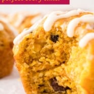 Carrot Cake Muffins Pinterest graphic with text and photos.