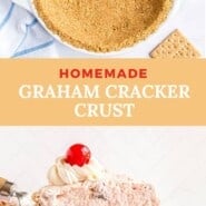 Graham Cracker Crust Pinterest graphic with text and photos.