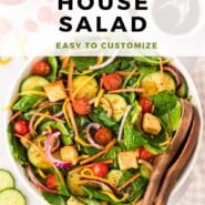 House Salad Pinterest graphic with text and photos.