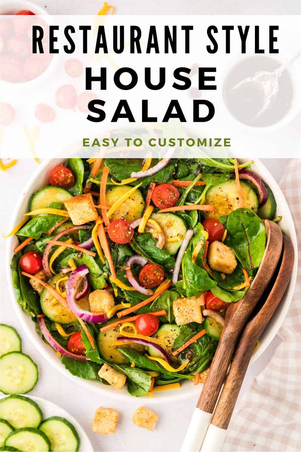 House Salad Pinterest graphic with text and photos.