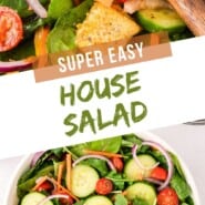 House Salad Pinterest graphic with text and photos.