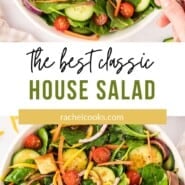 House Salad Pinterest graphic with text and photos.