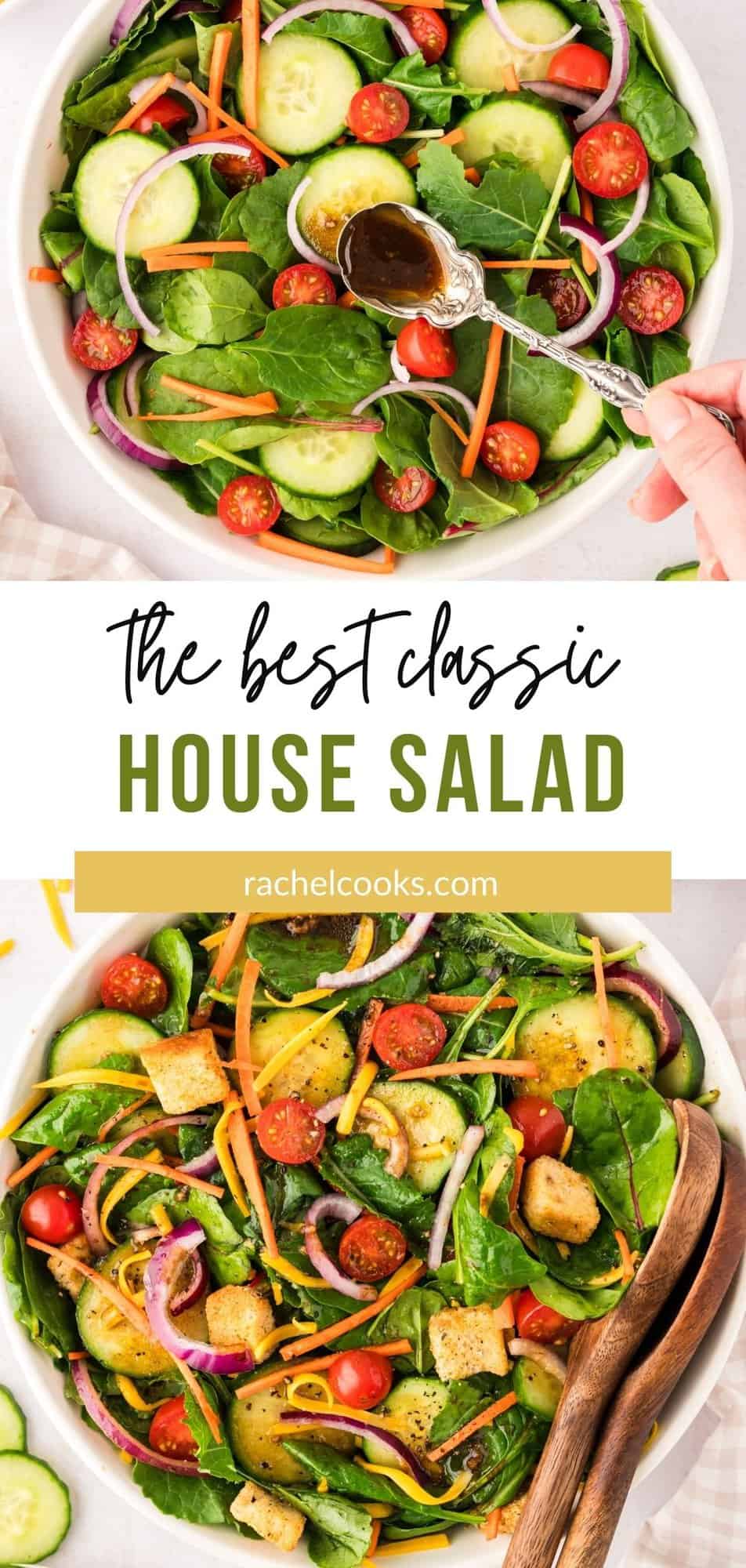 House Salad Pinterest graphic with text and photos.