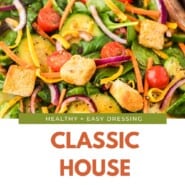 House Salad Pinterest graphic with text and photos.