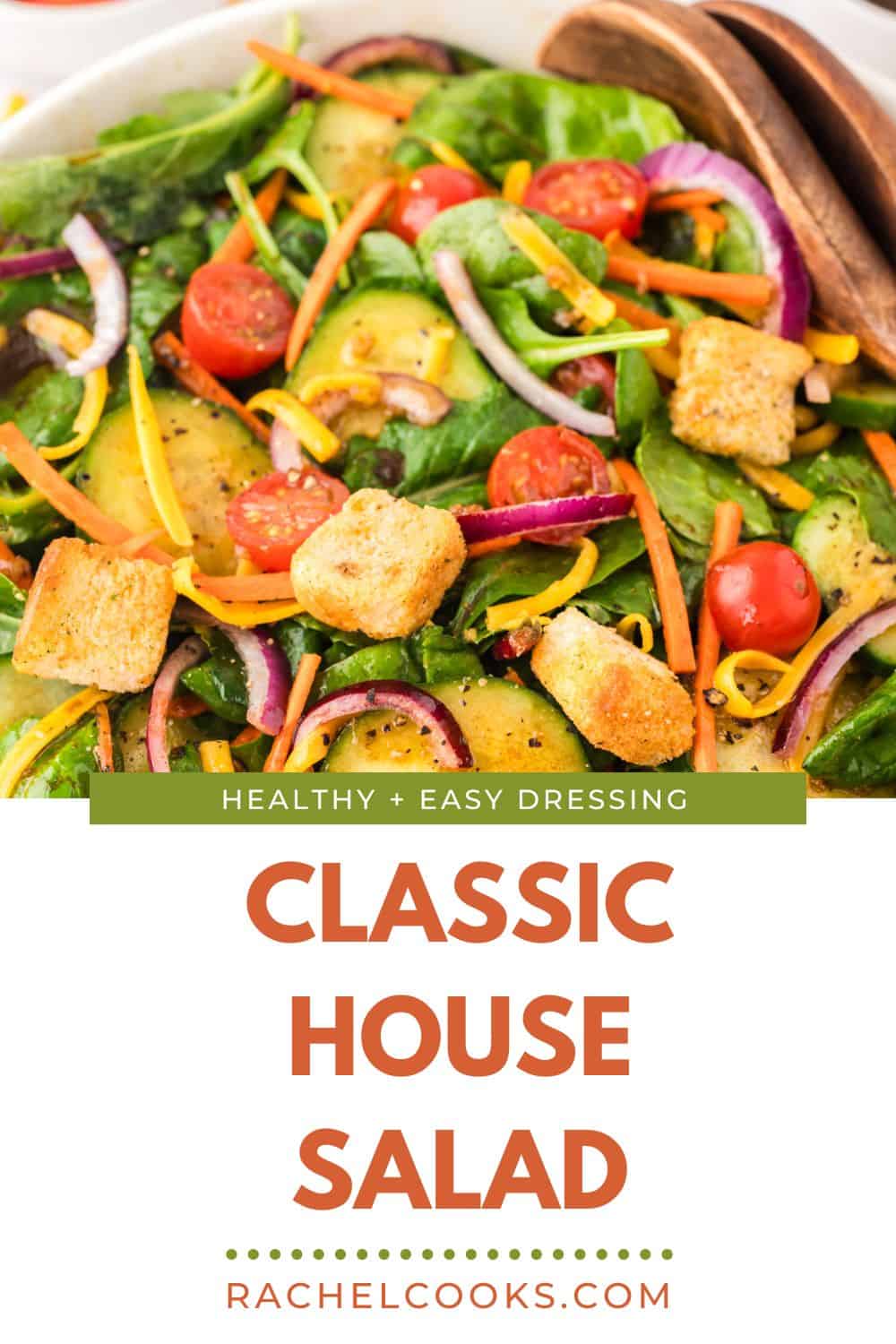 House Salad Pinterest graphic with text and photos.