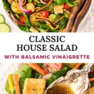 House Salad Pinterest graphic with text and photos.