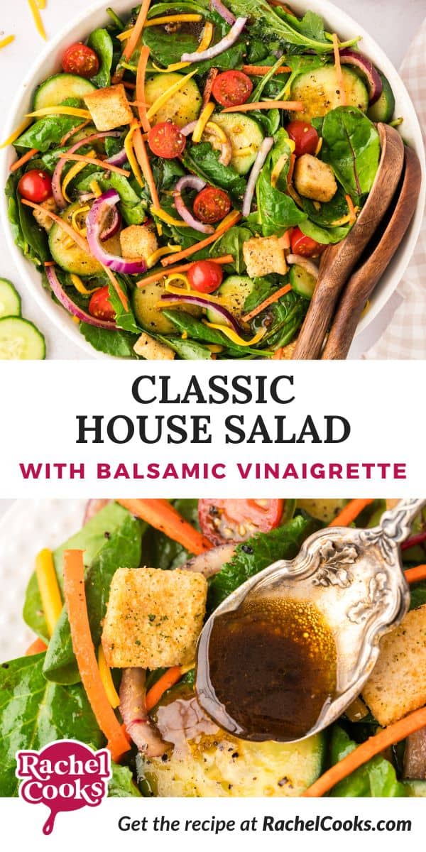 House Salad Pinterest graphic with text and photos.