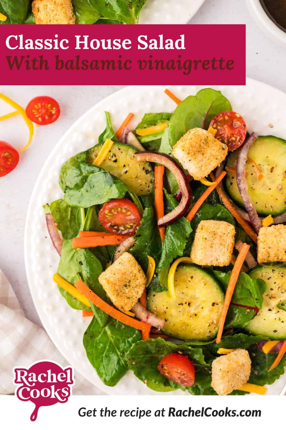 House Salad Pinterest graphic with text and photos.