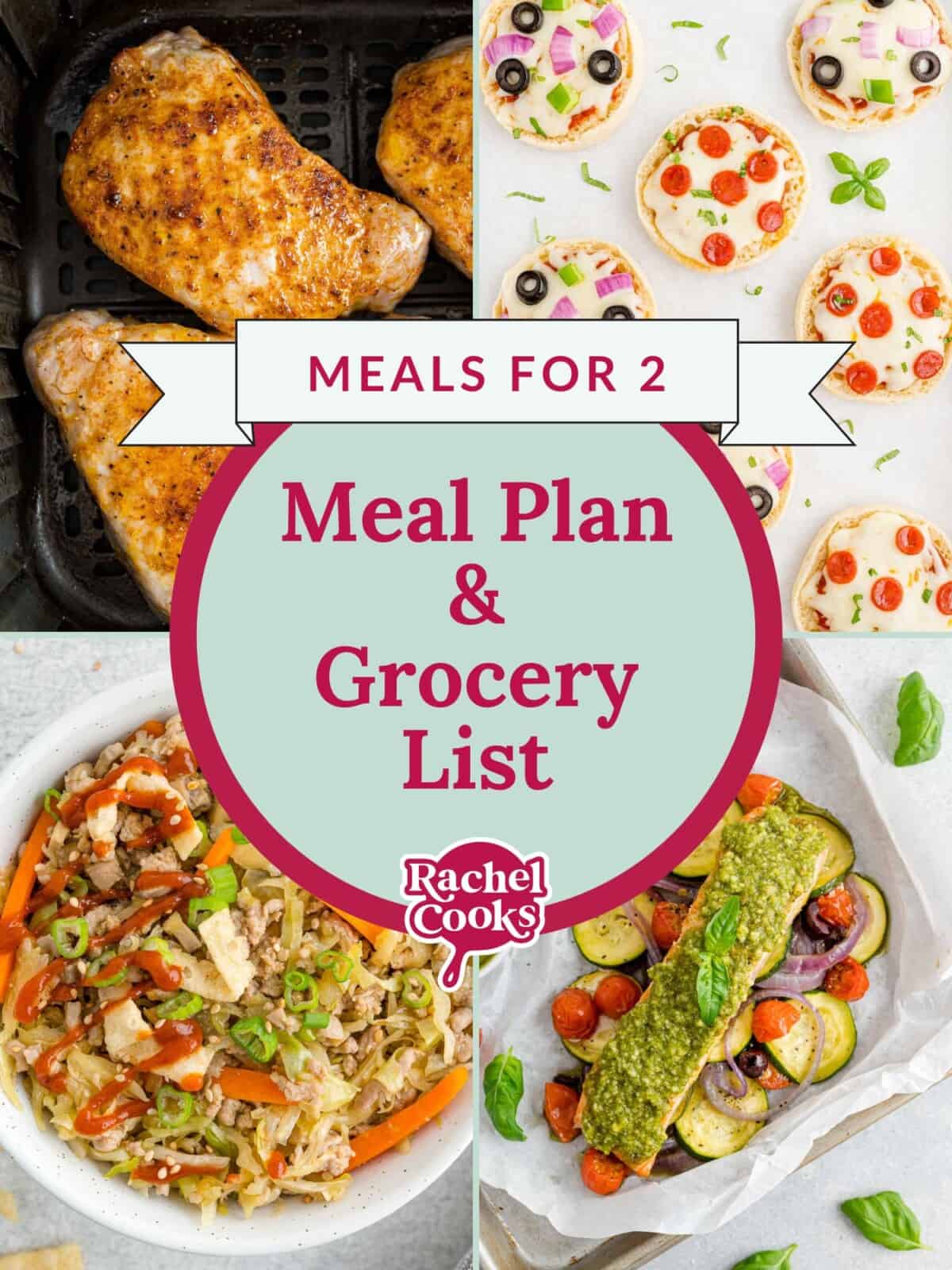 Meal plan 80 preview image with photos of recipes included. Text overlay reads "meals for 2."