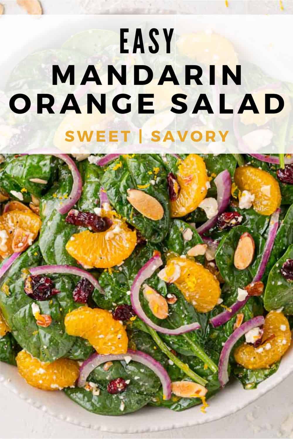 Mandarin Orange Salad Pinterest graphic with text and photos.