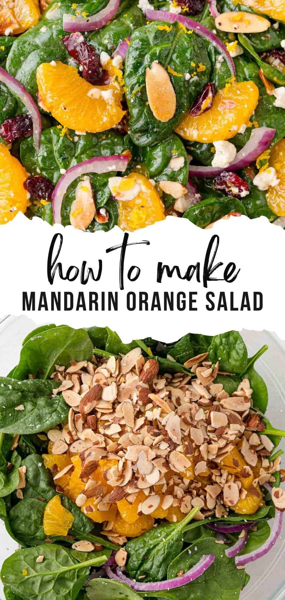 Mandarin Orange Salad Pinterest graphic with text and photos.