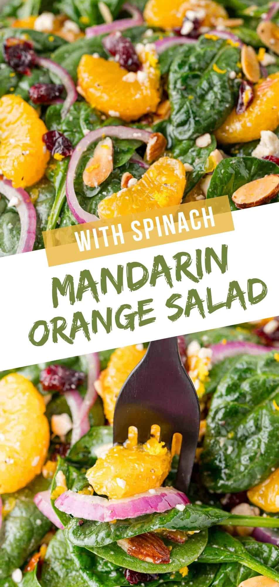 Mandarin Orange Salad Pinterest graphic with text and photos.