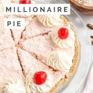 Millionaire Pie Pinterest graphic with text and photos.