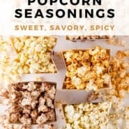 Popcorn Seasoning Pinterest graphic with text and photos.