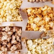Popcorn Seasoning Pinterest graphic with text and photos.
