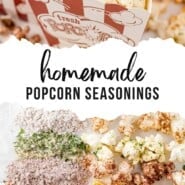 Popcorn Seasoning Pinterest graphic with text and photos.