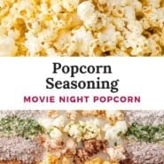 Popcorn Seasoning Pinterest graphic with text and photos.