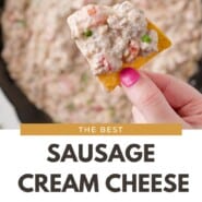 Sausage Dip Pinterest graphic with text and photos.
