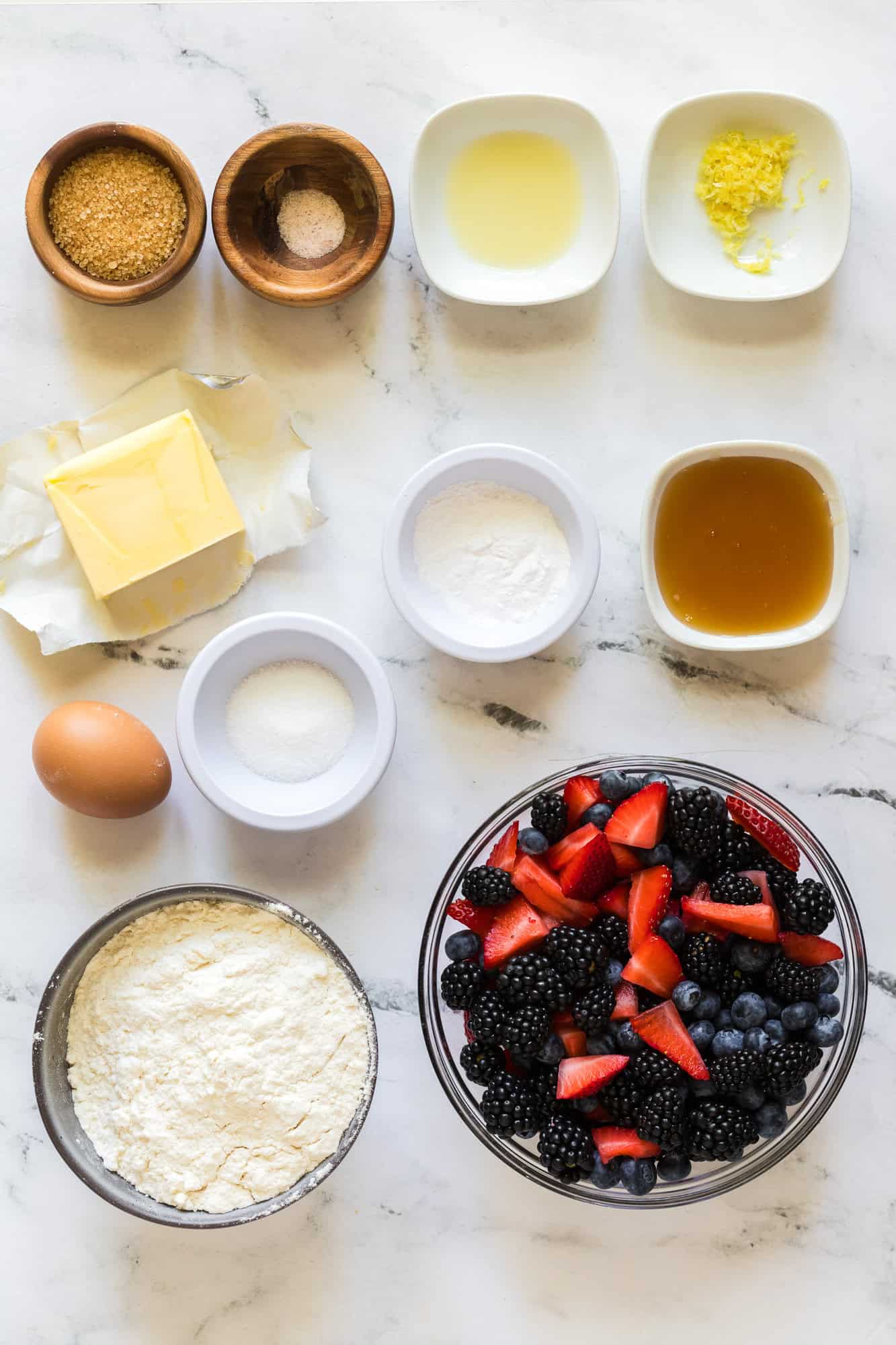 Overhead view of ingredients needed for recipe.