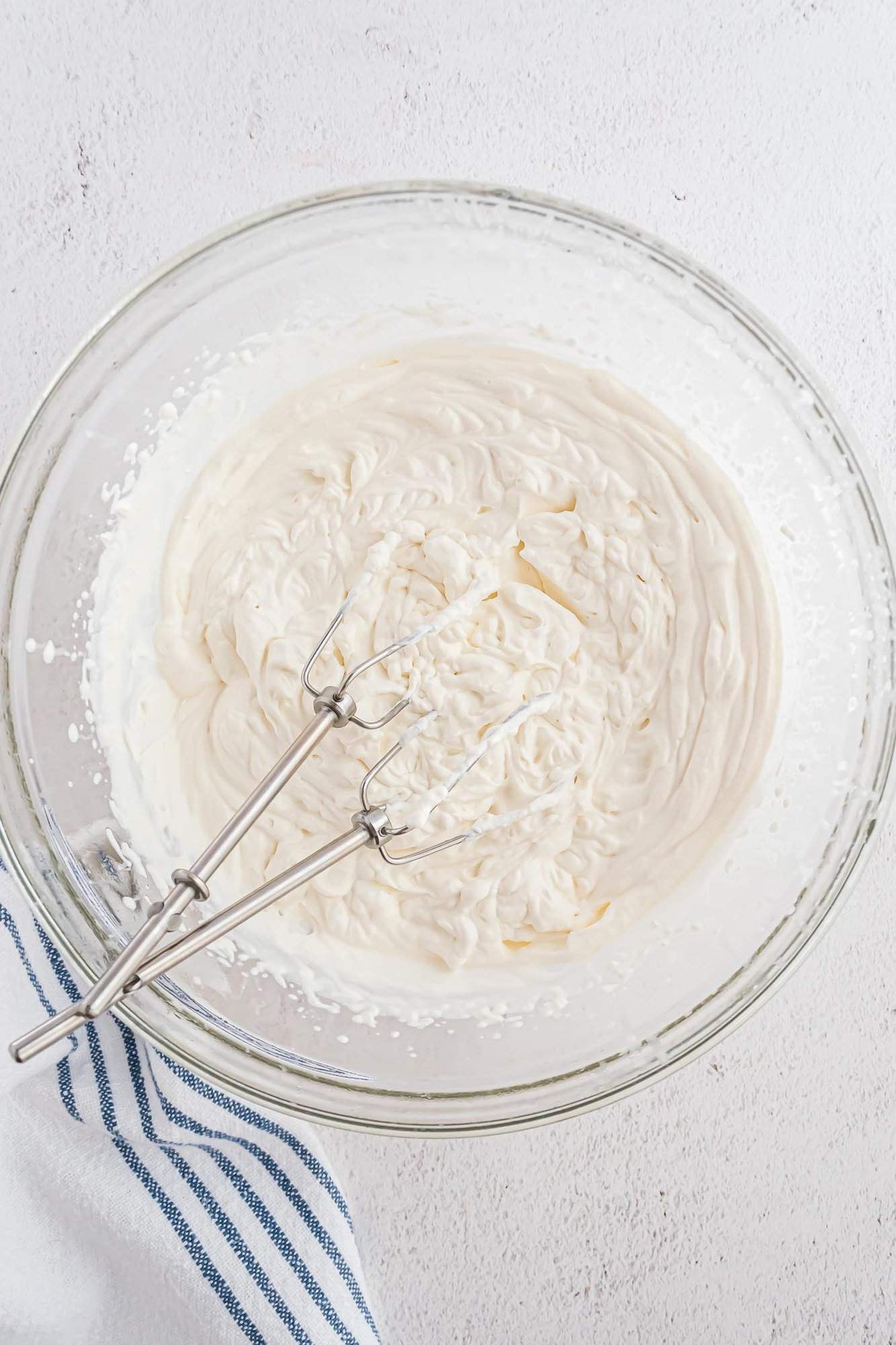 Whipped cream after beating.