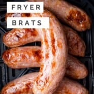 Air Fryer Brats Pinterest graphic with text and photos.