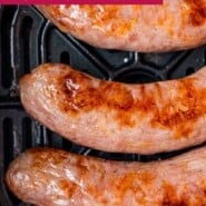 Air Fryer Brats Pinterest graphic with text and photos.
