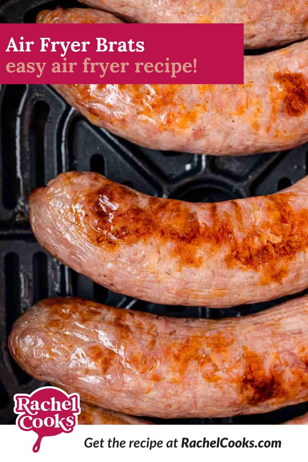 Air Fryer Brats Pinterest graphic with text and photos.
