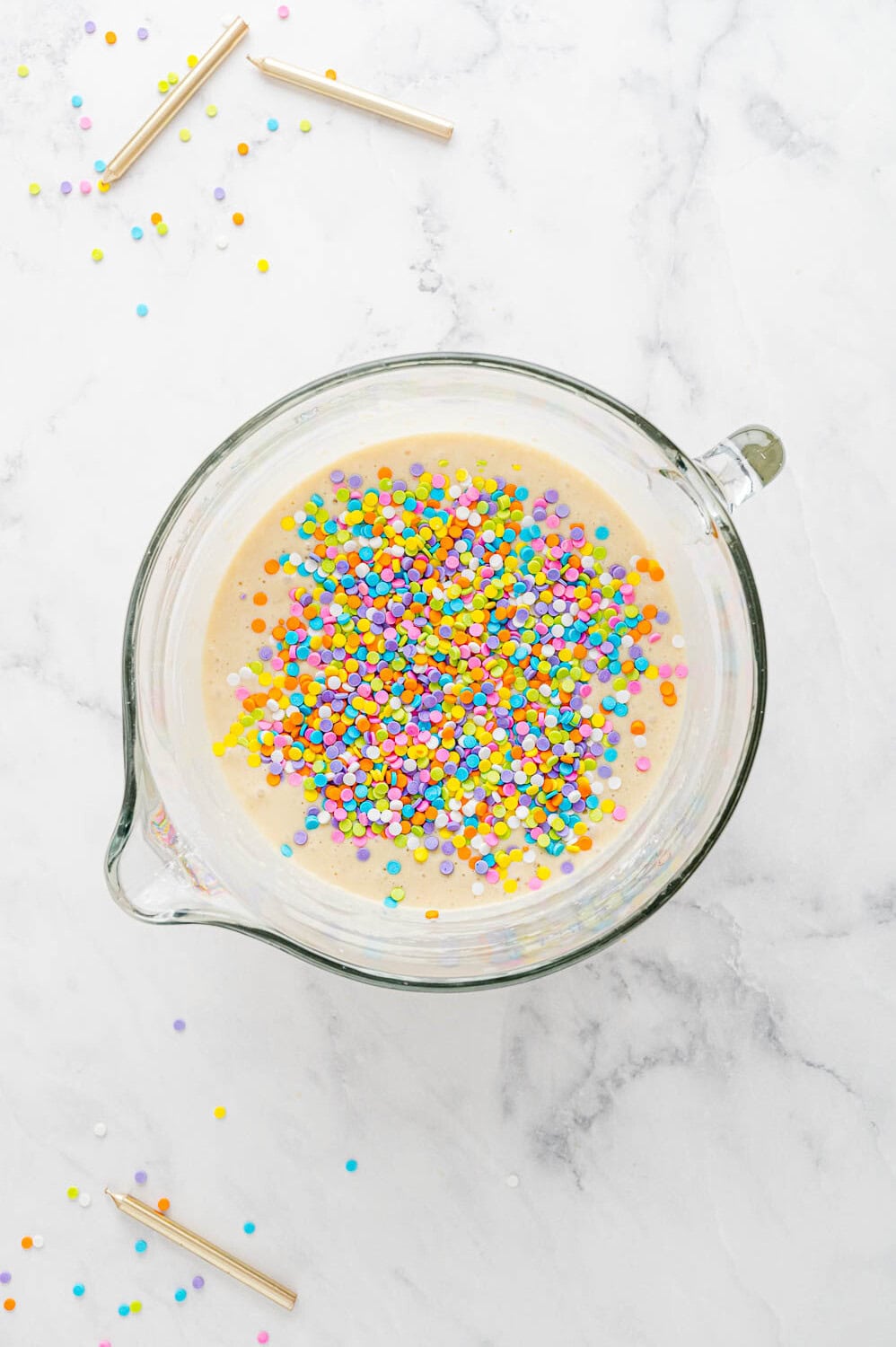 Sprinkles added to pancake batter.