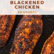 Blackened Chicken Pinterest graphic with text and photos.