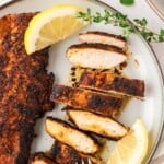 Blackened chicken, cut into slices.