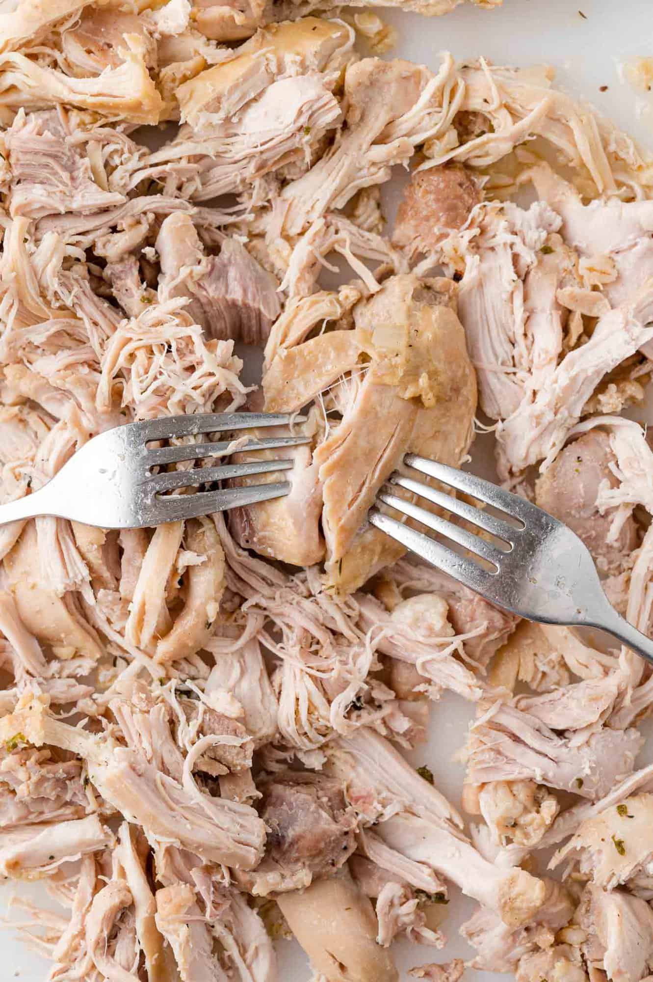 Chicken being shredded.