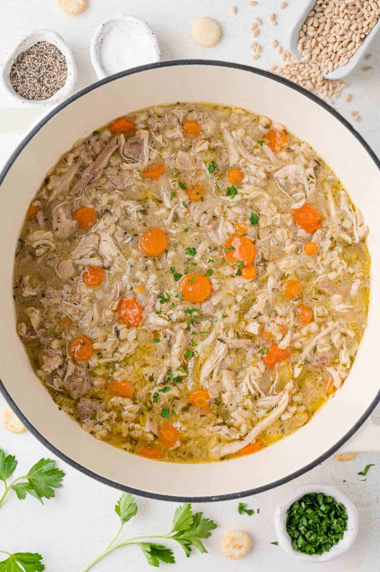 Chicken added back to soup.