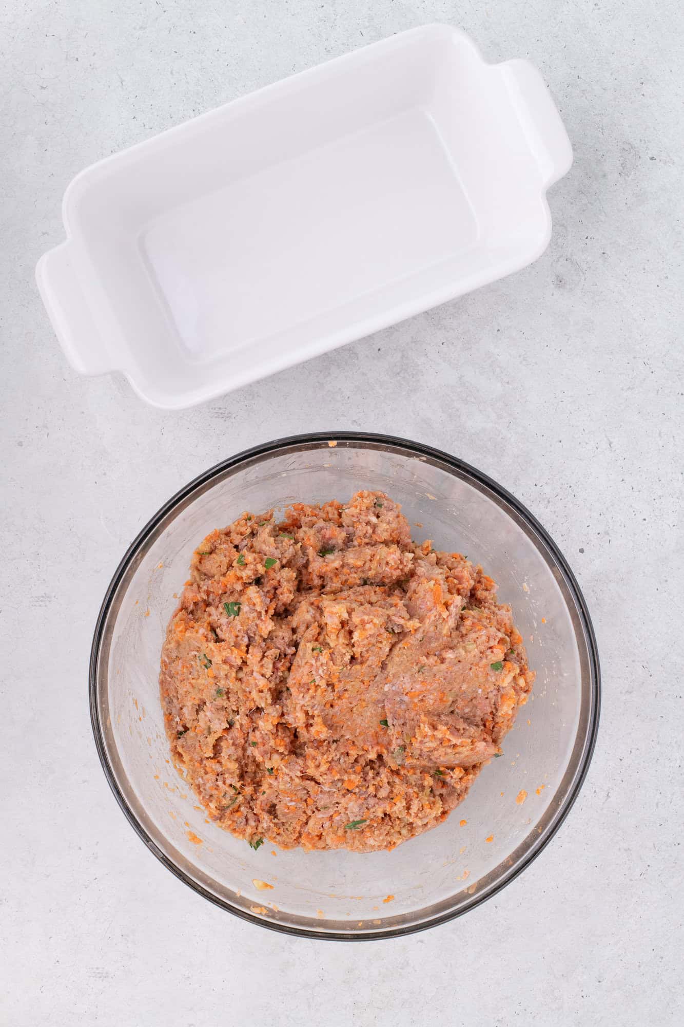 Meatloaf mixture in large mixing bowl/