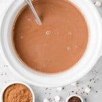 Overhead view of hot chocolate in crockpot.