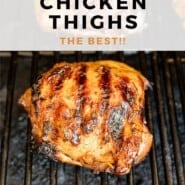 Grilled Chicken Thighs Pinterest graphic with text and photos.