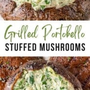Grilled Portobello Mushrooms Pinterest graphic with text and photos.