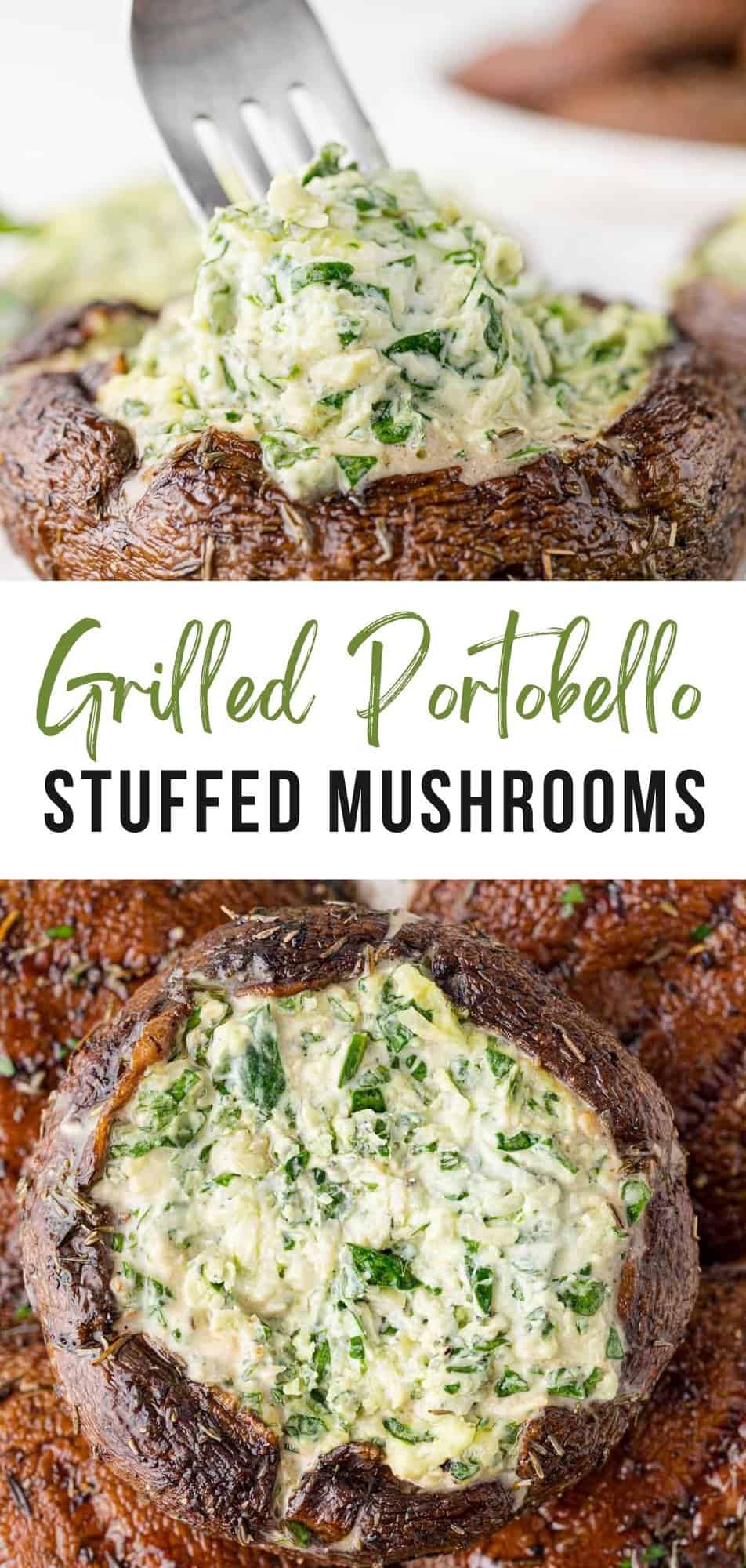 Grilled Portobello Mushrooms Pinterest graphic with text and photos.