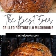 Grilled Portobello Mushrooms Pinterest graphic with text and photos.