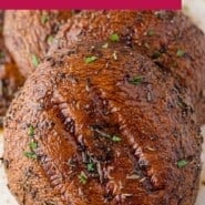 Grilled Portobello Mushrooms Pinterest graphic with text and photos.