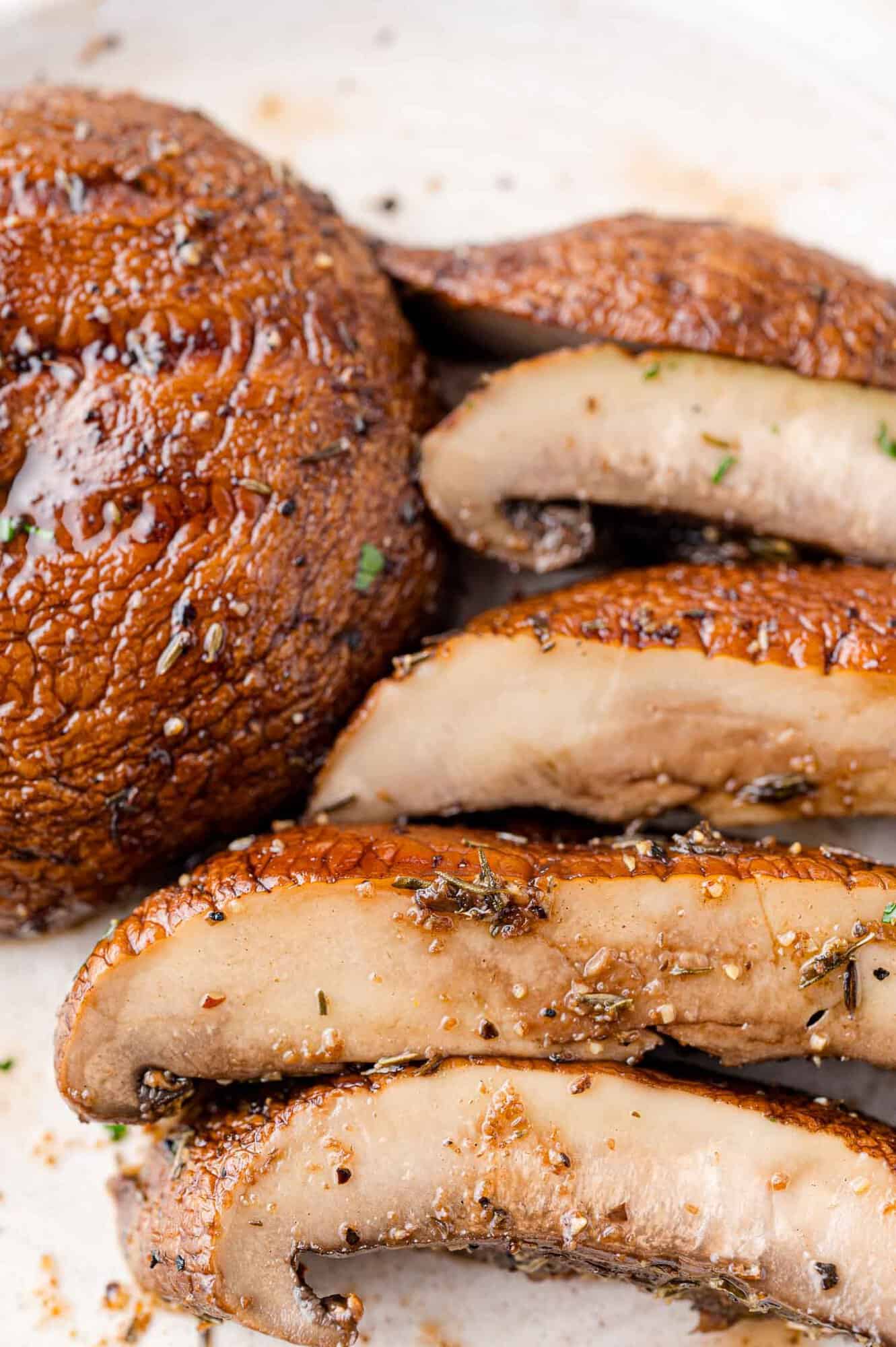 Grilled portobello mushroom, cut into slices.