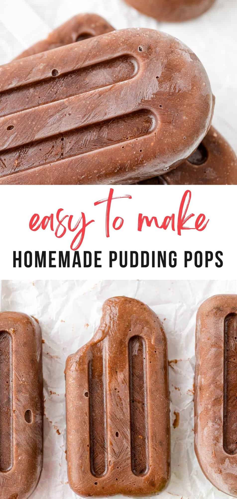Homemade Pudding Pops Pinterest graphic with text and photos.