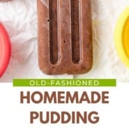 Homemade Pudding Pops Pinterest graphic with text and photos.