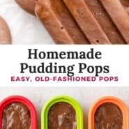 Homemade Pudding Pops Pinterest graphic with text and photos.